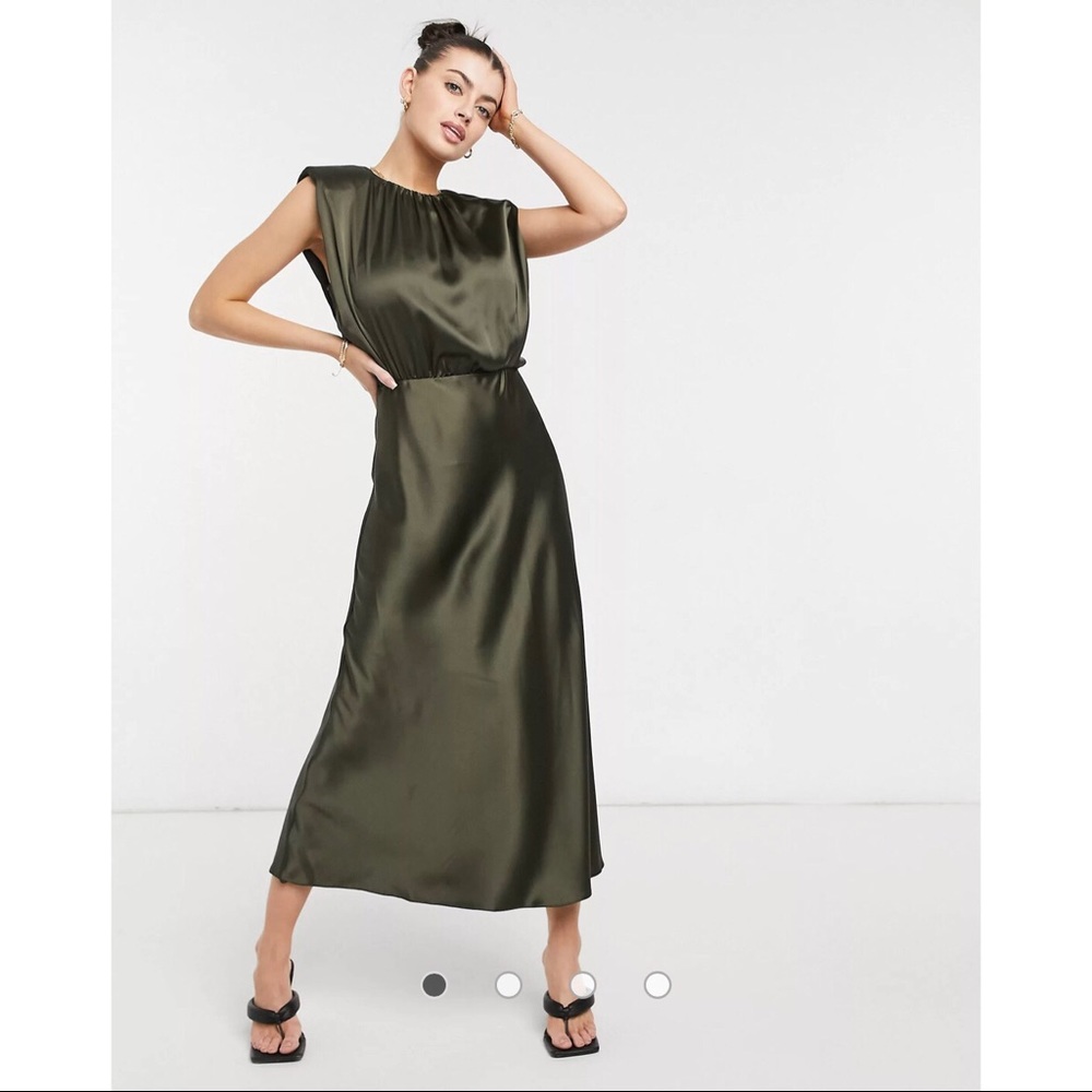 ASOS DESIGN Silk Midi Dress in Khaki - 12